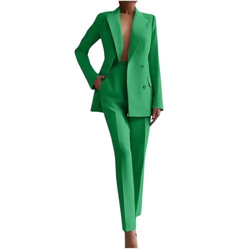 Women 2 Piece Outfits Double Breasted Blazer and Straight Leg Work Pants Casual Blazer Set Dressy Business Office Suits