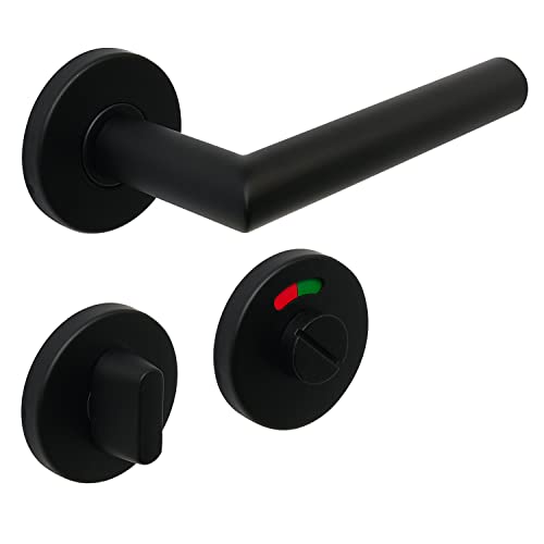 FELGNER Drückergarnitur"Como"für Bad & WC | hochwertige moderne Türblende Türklinken Türdrücker Garnitur Türgriff Türbeschlag Rosette für Innentüren Zimmertüren | matt schwarz Cover