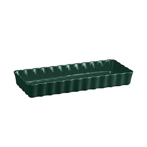 Emile Henry - Tortera rectangular larga, cerámica, 15 x 36 cm, color verde cedro