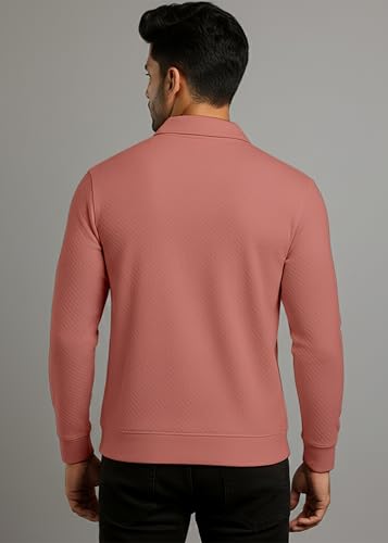 Image of Peppyzone Men's Full Sleeve Textured Polo T-Shirt with Collar | Stylish Chain Zip Tshirt for Man | Premium Polyester Lycra Stretch Fabric | Long Sleeve T Shirt for Men