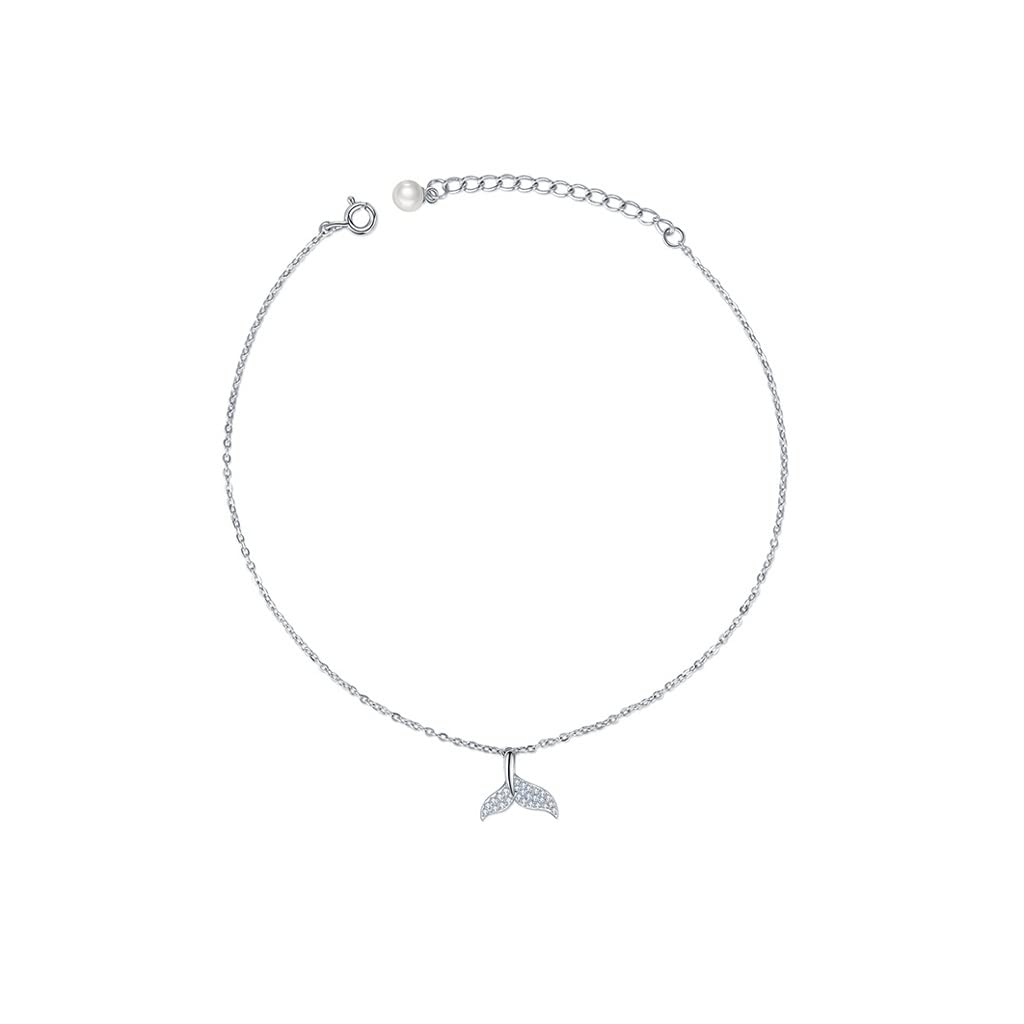 Xcc Women's Photo Color Whale Tail Anklet Sterling Silver Cold Wind Ins High-End Sense Niche Silver Anklet Summer (Color : )