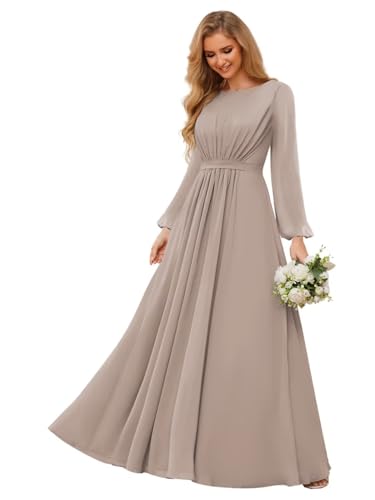 TORYEMY Chiffon Bridesmaid Dresses with Sleeves Long Formal Evening Dresses for Wedding