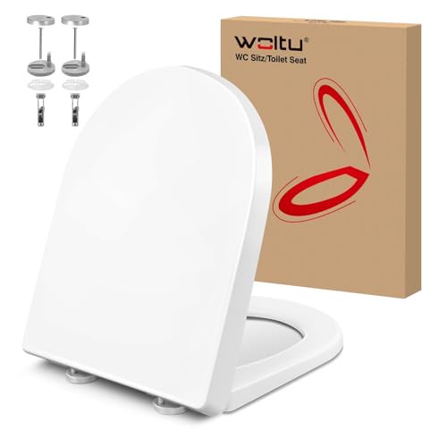 WOLTU Toilet Seat, D-Shape, Soft Close, Adjustable Hinges, Quick Release Top Mounting, White, Suitable for Mounting Holes Distance 12.2-21.8cm