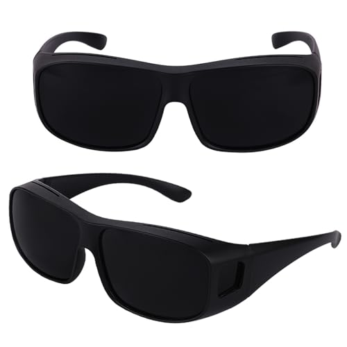 2 Pack Super Dark Black Lens Fit Over Wraparound Sunglasses UV Protection Shades Migraine Sensitive Eyes Sunglass