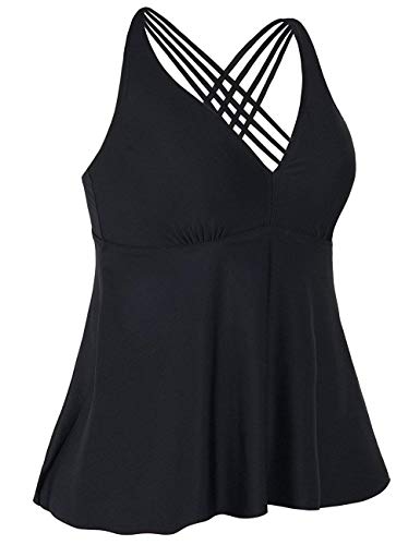 Firpearl Women's Tankini Swimsuits Cross Back Flowy Swim Tops Modest Swimwear Us 14 Black #TOP4