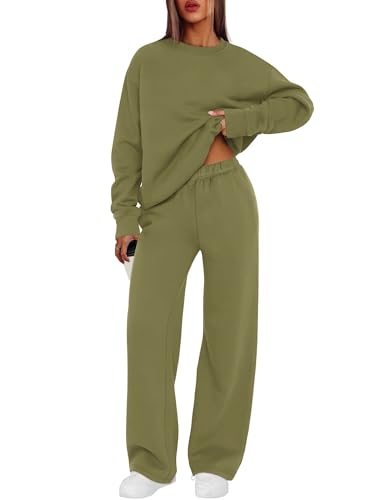 XIEERDUO Womens 2 Piece Outfits 2025 Lounge Sets for Women Sweatsuits Sets Winter Clothing Fall Fashion Must Haves Matching Sets Wide Leg Sweatpants Winter Green M
