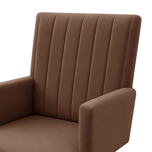 Image of Rosebell Modern Velvet Office Chairs Set of 2 with Armrests & Metal Legs | Upholstered High Back Leisure Chairs for Living Room, Bedroom, Office, Cafe & Dining Room | Brown