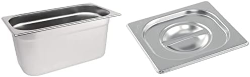 Vogue K934 Stainless Steel 1/3 Gastronorm Pan 5.7Ltr/150mm Deep Food Container, Silver & K993 Stainless Steel Lid, GN 1/6