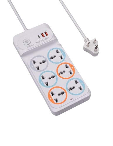 Image of Bonsenkitchen Multi Plug Extension Board with USB Ports|6 Universal Sockets & 3 USB Ports (1QC,2 Smart),Surge Protector with Master Switch|Heavy Duty Power Strip for Home,Office,PC,TV (9 in 1)