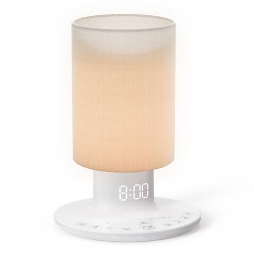 REACHER Sunrise Lamp with Dual Alarm Clock, Adjustable Sunrise Alarm Clock Wake Up Light, Touch Bedroom Lamp, 12 Color Nightlight, 5-100% Brightness, Digital Clock Dimmer, Decor for Bedside, Table