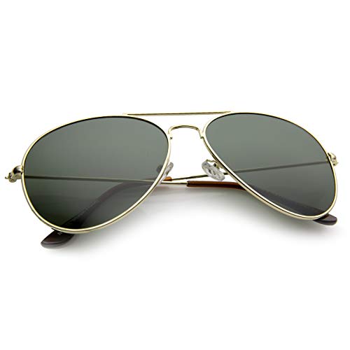 zeroUV Classic Brow Bar Full Metal Frame Green Lens Aviator Sunglasses 60mm4