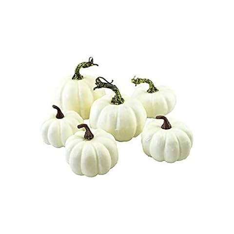 6Pcs White Artificial Pumpkins for Halloween Decoration, Fall Thanksgiving Home Garden Harvest Decor (White, One Size) Cover