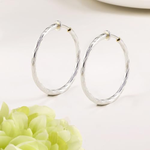 Clip On Hoop Earrings For Women No Piercing Earrrings Spring Hoops for Non-Pierced Ears Grey Tone 4CM/1.57" 5CM/1.96" 6CM/2.36"3