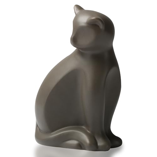 DiDiBirDi Keramik Urne für Katze,Haustier Einäscherung Box,Dekorative Katze Urne für Asche,Braune Katze Urnen aus für Asche Geeignet für kleine bis mittlere Katzen (Braune) (4kg)