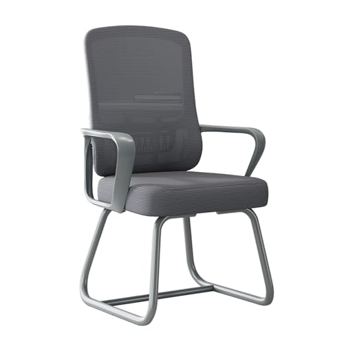 Silla ergonómica de escritorio sin ruedas, silla de oficina de malla con soporte lumbar y respaldo medio, cómodo sillón para sala de espera, salón y entrenamiento (gris)