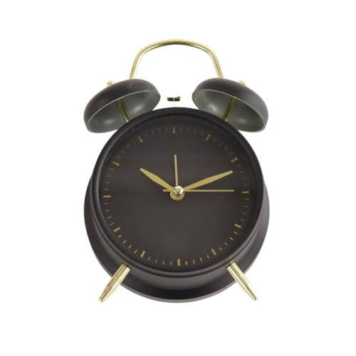 Image of STL Retro Twin Bell Alarm Clock with Night LED | Loud Bedside Alarm, Non-Ticking Silent Sweep, Metal Frame Table Clock for Students, Bedroom & Office (Black)