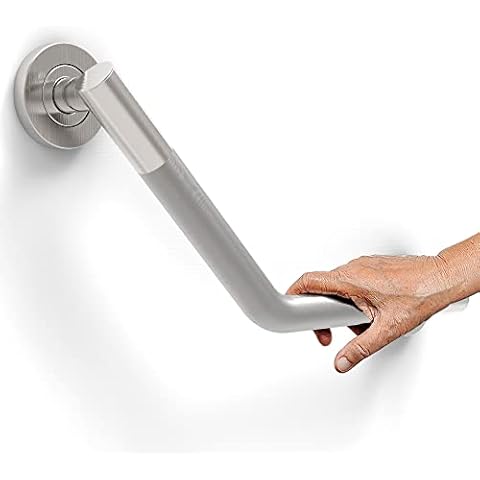 AmeriLuck 16in Angled Grab Bar, ADA Compliant 500lbs Loading Capacity, Glacier Collection, Stainless Steel (Peened, 16 inches) Cover