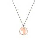 NOUMANDA Fashion Africa Map Necklace Cut Copper Hollow Round Pendant Jewelry (rose gold)