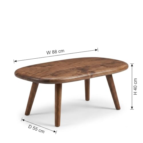 Image of Sheesham Wood Coffee Table | Modern Low Floor Center Table for Living Room, Lounge & Bedroom | Solid Wooden Tea Table with Rounded Edge Design | Light Brown