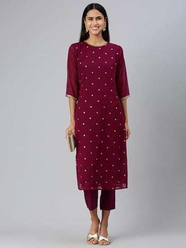 Image of Hritika Women Faux Georgette Sequin Pattern Regular Kurta Set (Purple, Hrkb0070Prple L)