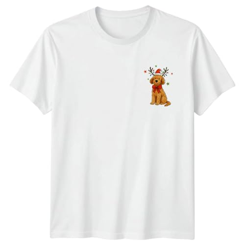 Golden Retriever Dog Reindeer Christmas Lights Holiday Mens T-Shirt Womens Tee Festive Animal Graphic Unisex Top 2XL