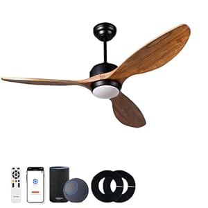 Ovlaim 52 Inch Wood Ceiling Fan with Filters,ETL Listed Quiet DC Motor Indoor Ceiling Fans with Lights Remote Control, Smart Ceiling Fan for Bedroom Living Room,Natural Wood
