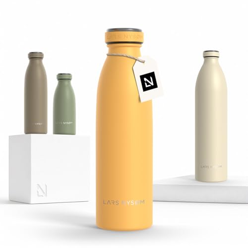 Image of LARS NYSOM Stainless Steel Insulated Water Bottle 12oz 17oz 25oz 34oz 51oz | Insulated Thermo Flask for Hot and Cold Beverages | Leakproof Drinking Bottle (Mustard Yellow, 17oz)