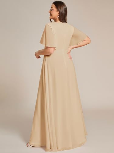 Image of Ever-Pretty Short Sleeves V Neck Plus Size Formal Dresses for Curvy Women Chiffon Mother of The Bride Dress Evening Gowns