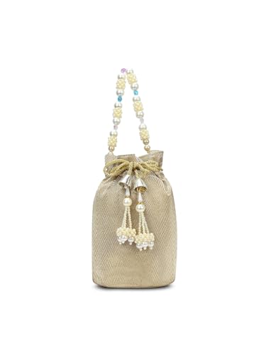 Image of Lavie Signature Women's Bisbee Pearl Handle Potli Bags | Pouches for Festive Party | Batwa Bag Bridal Purse | Gift For Women