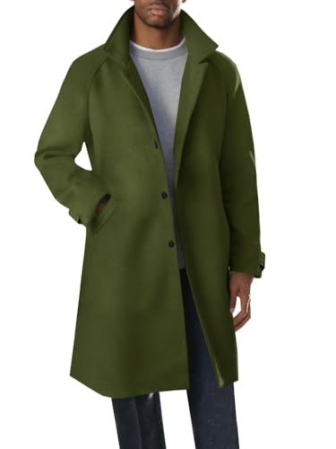 Runcati Mens Trench Coat Notched Collar Single Breasted Mid Long