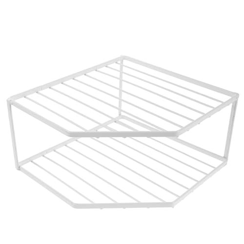 NIYANGLE White Double-Layer Metal Corner Pot and Pan Storage Rack with Reinforced Bars, 12Cm High Kitchen Counter and Cabinet Organizer Shelf for Kitchen Cupboards and Pantry