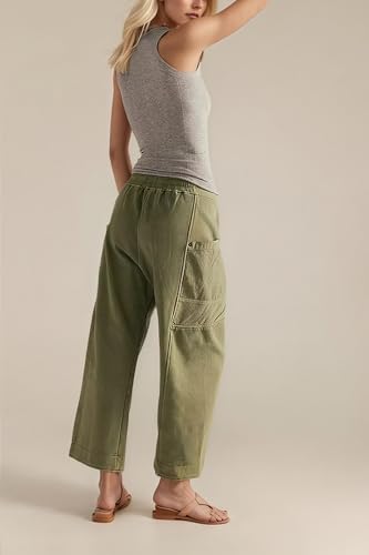 MISSACTIVER Women Baggy Drawstring Wide Leg Pants Elastic Low Waisted Lounge Pants Loose Solid Cargo Pants with Pockets2