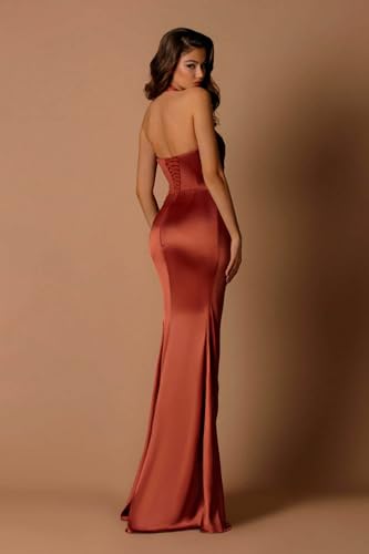 Image of Halter Satin Bridesmaid Dresses Long with Slit for Women Mermaid Prom Dress Pleated Formal Gown Evening Dress