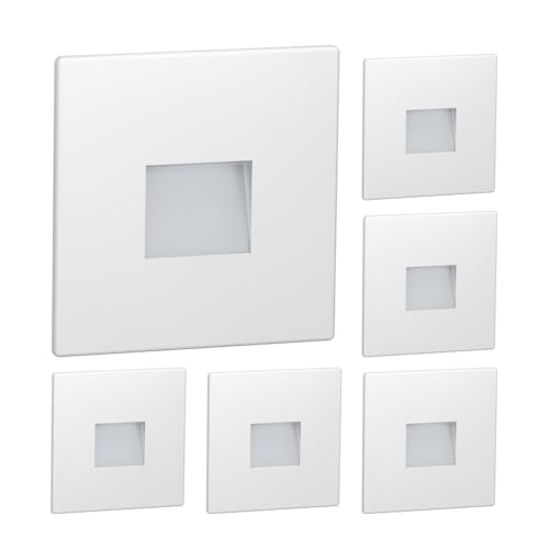 ledscom.de 6 LED Staircase Light/recessed Wall Light FOW for Indoors and Outdoors, Downlight, Angular, 85 x 85mm, Cool White