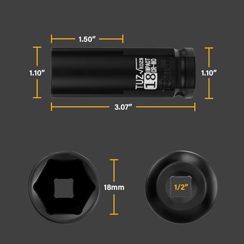 Image of 1 /2 Inch Drive 18mm Deep Metric Impact Socket,CR-MO,6 Point Radius Corner Design,Square Chamfered Opening,Axle Nut Impact Grade Socket for Easy Removal