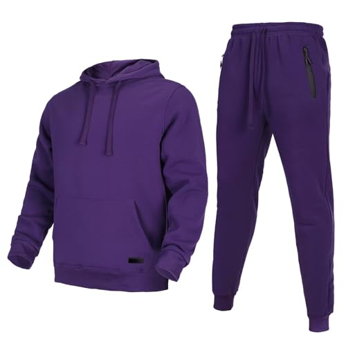 Tracksuit for men 2 pieces,Fleece hooded outfit,casual sweatsuit set jogger suit outdoor sportswear