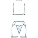 YANZIYAN Women's Strappy 4-Piece Lingerie Set Punk Body Harness Garter Belts Gothic Festival Wear Rave bras (Light Blue, Medium)