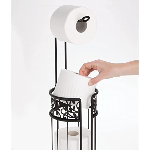 Mdesign Steel Toilet Paper Roll Stand Storage Organizer And Dispenser For Bathroom/Home Organization - Holds 3 Rolls Of Toilet Tissue - Arbor Collection - Black #TOP5