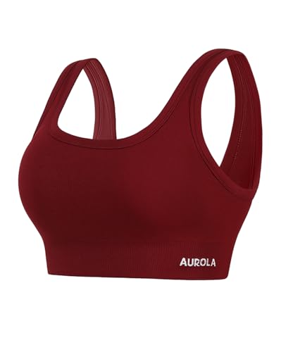 Image of AUROLA Power Womens Square Back Basic Sports Bra - Square Neck Padded Low Impact Yoga Bra Workout Crop Top
