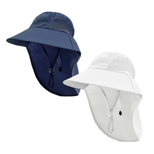 Image of Rosoz Kids Sun Hat with Neck Flap UV Protection Summer Toddler Beach Hat Unisex Ponytail Hat Wide Brim Fishing Hat