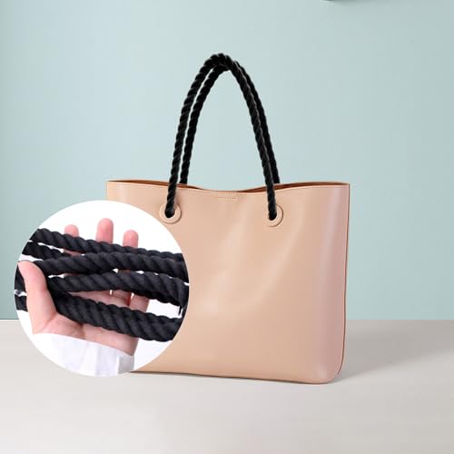 Runyu 2 PCS Seilgriff Taschenhenkel, 65 cm Henkel für Taschen, Baumwolle Taschengriffe für Handtaschen, Umhängetaschen (Schwarz)