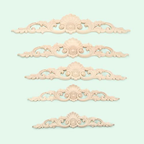 Muxsam Wood Carved Appliques, 2-Pack Unpainted Wooden Carvings Decals Overlay Decorative Onlays For Walls Doors Cabinet Dresser Mantel Fireplace Bed Cupboard Diy Craft Project, 30X6Cm/11.81"X2.36" #TOP7