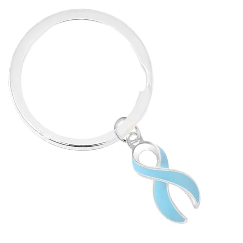 Bulk Light Blue Ribbon Awareness Split Style Keychain - Support