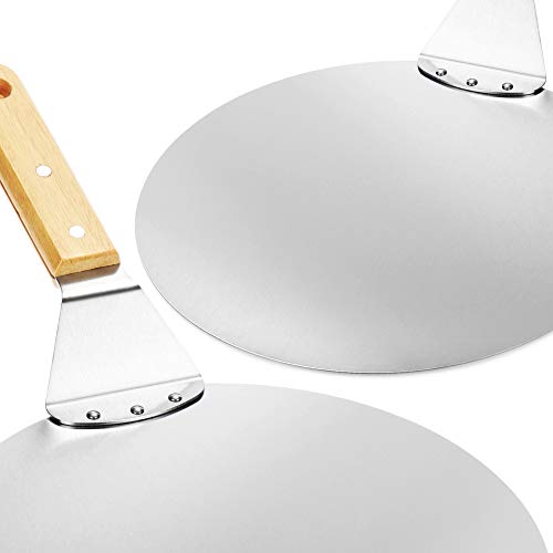 COM-FOUR® pizzaschep van roestvrij staal - pizza- en cakeschep met houten handvat - ronde pizzaduwer voor pizza, tarte flambée en brood (bruin/zilverkleurig - rond) - Image 4