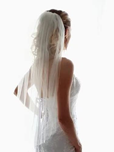 Heread 1 Tier Bride Wedding Veil Short Wasit Elbow Length Bridal Tulle Veils With Comb And Cut Edge (White) #TOP3