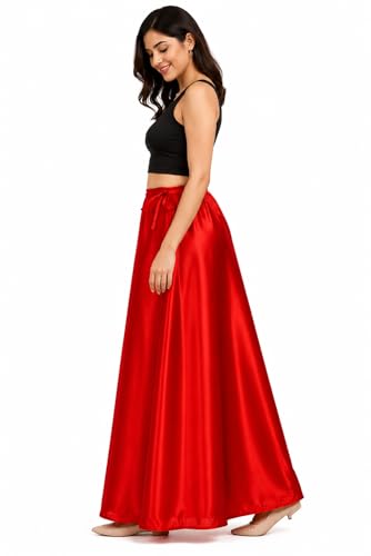 Image of OFEEFAN Women's Satin Saree Petticoat, Soft Satin Saree Underskirt, Free Size with Adjustable Drawstring