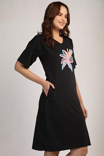 Image of Duchess Cotton Half Sleeve Oversized T-Shirts for Women| Nighty - Loose Fit Tee with Pocket