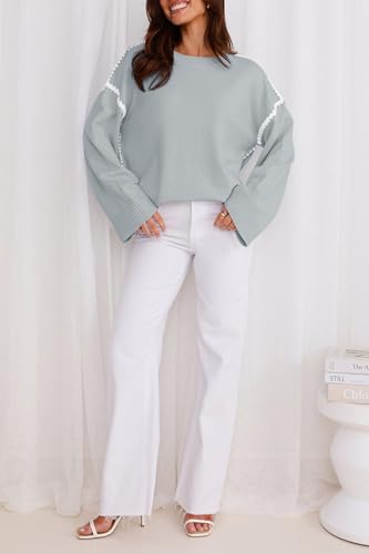 Image of Women's Oversized Sweaters Loose Fit Fall Crewneck Color Block Knit Pullover Sweater Tops