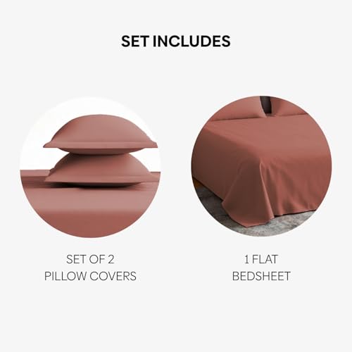 Image of haus & kinder Bedsheet King Size, 300 TC Cotton Sateen Weave, Flat Bedsheet for King Size Bed, Silky Smooth (Amber Glow, 108x108)