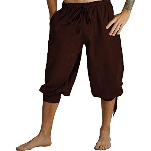 Grajtcin Mens Medieval Pirate Linen Costume Shorts Renaissance Viking Lace Up Cosplay Pants (Size L, Brown) #TOP1